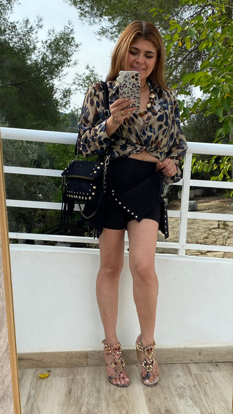 Falda pantalón de punto elástico con tachas