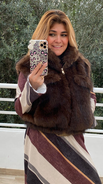 Chaleco de pelo sintético marrón chocolate