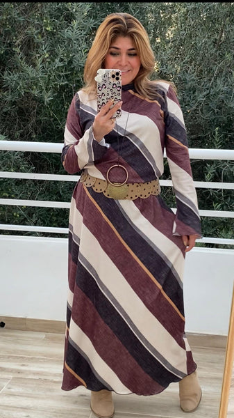 Vestido largo a rayas de punto elástico