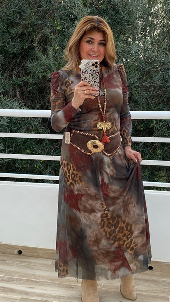 Vestido largo selva de tul elástico