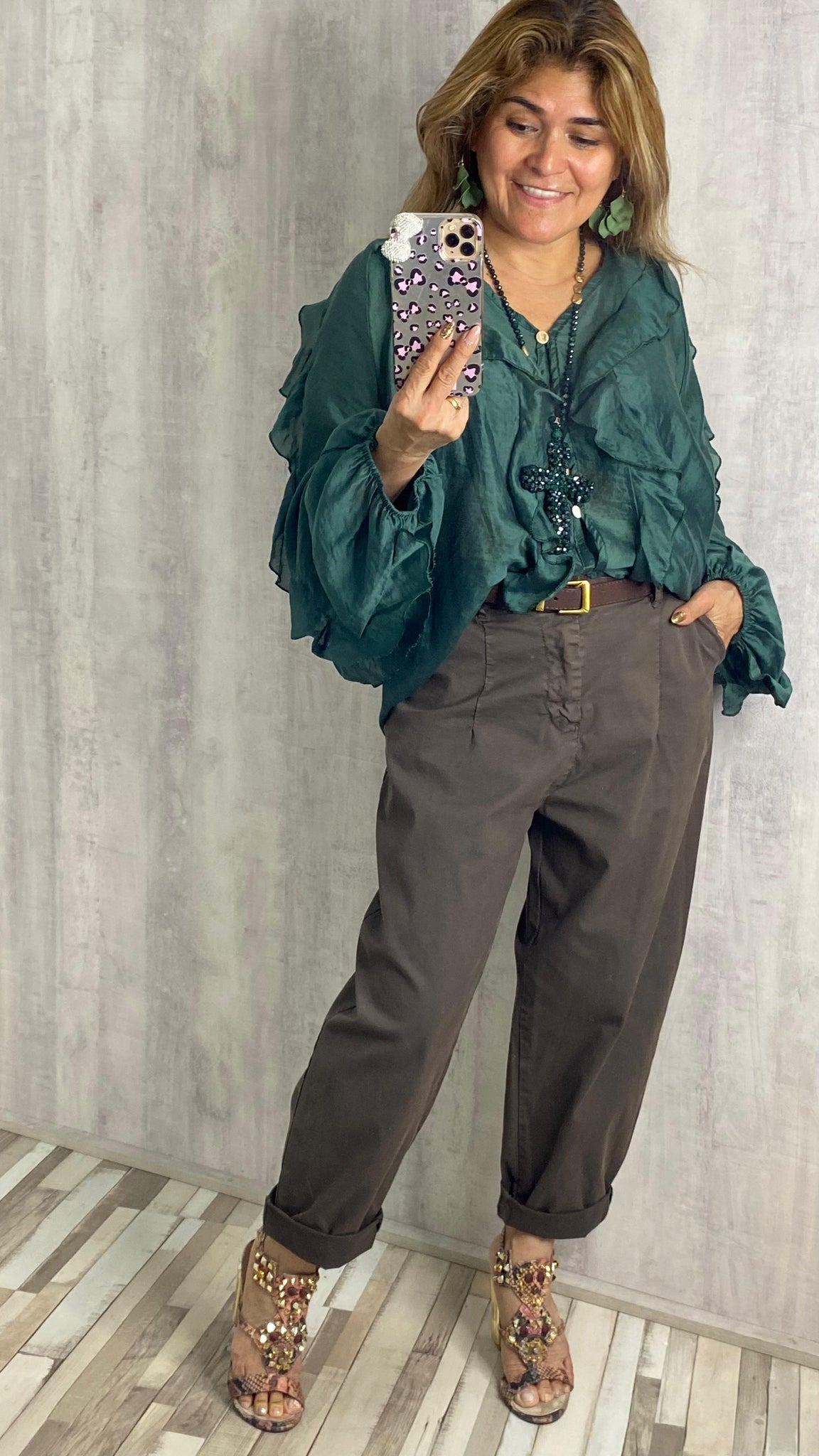 Pantalón marrón chocolate efecto bombacho