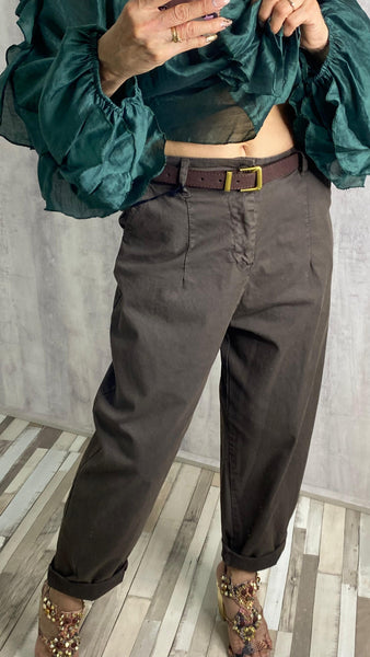 Pantalón marrón chocolate efecto bombacho