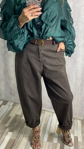 Pantalón marrón chocolate efecto bombacho