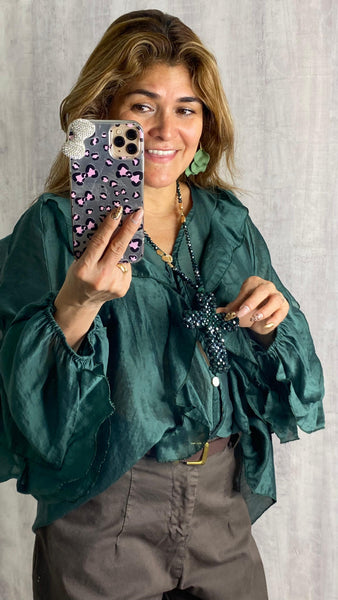 Collar verde botella cruz