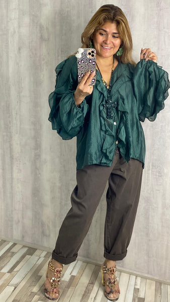 Collar verde botella cruz