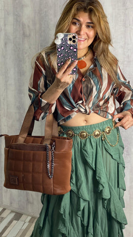 Cinturón dorado forma de círculos con cadenas