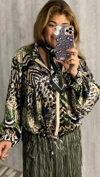 Chaqueta bomber de terciopelo estampada leopardo