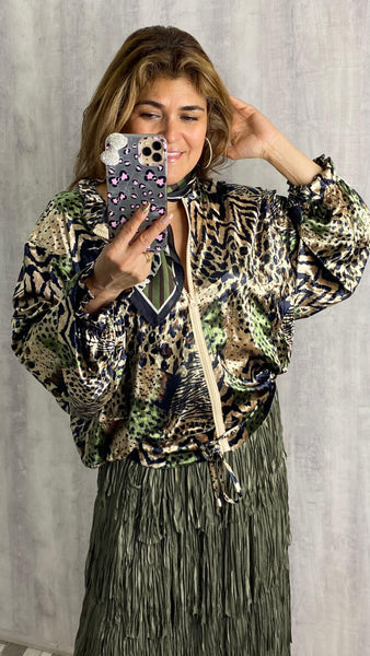 Chaqueta bomber de terciopelo estampada leopardo