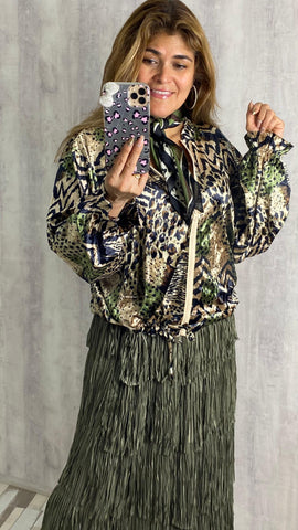 Chaqueta bomber de terciopelo estampada leopardo