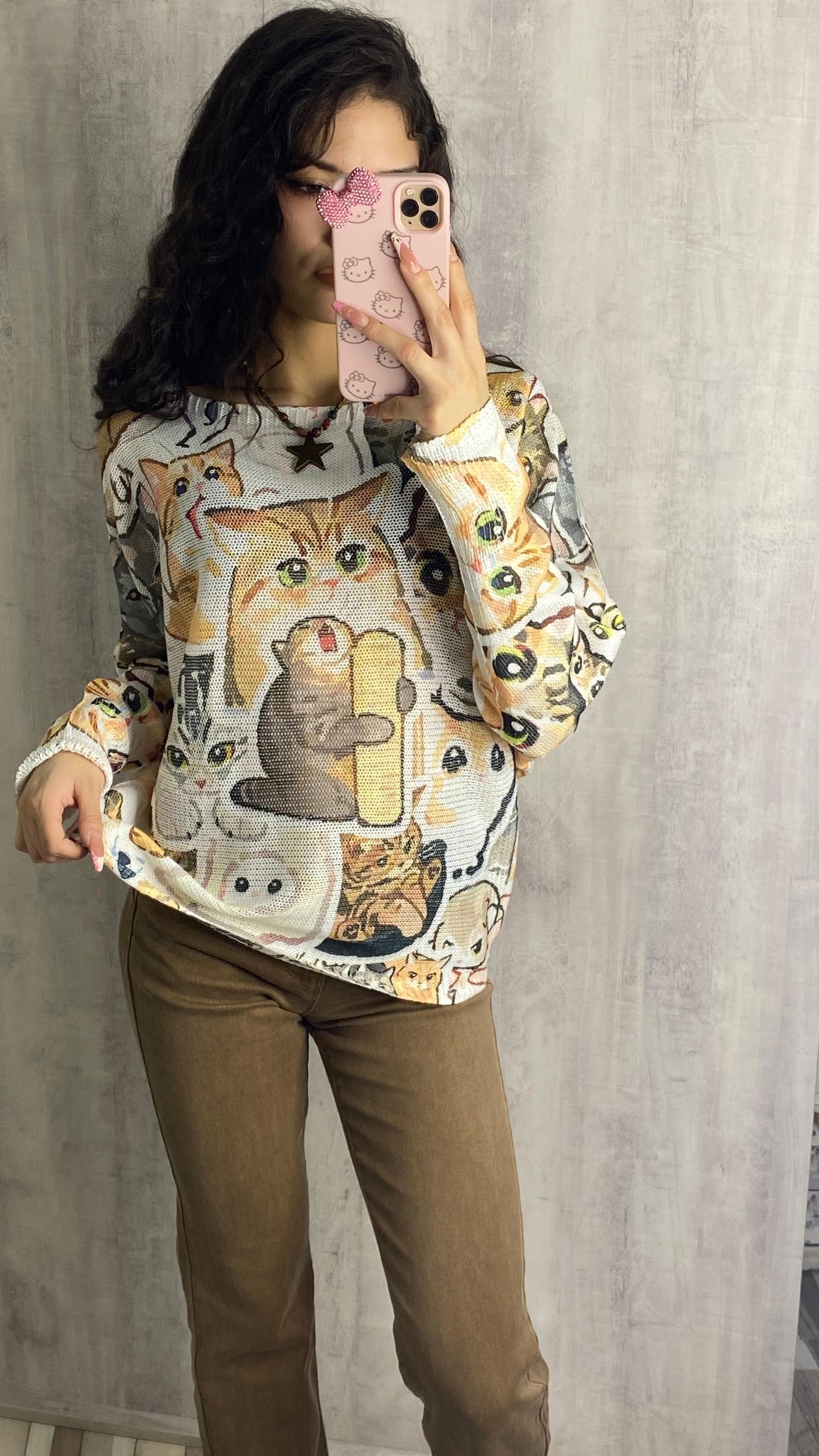 Jersey oversize calado estampado gatos