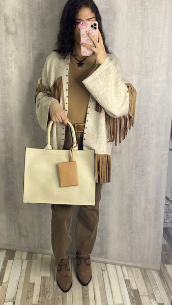 Bolso grande blanco roto de polipiel