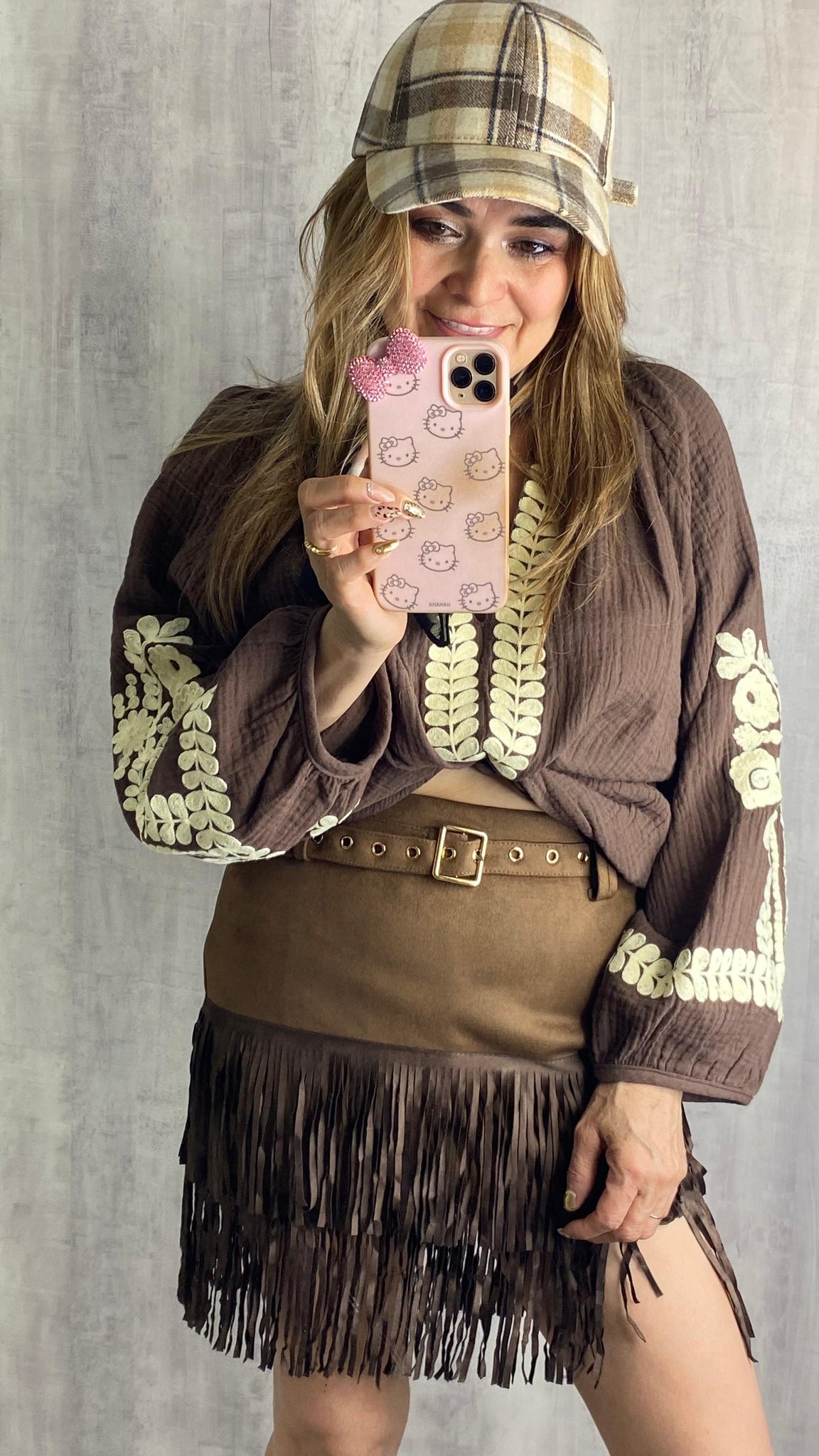 Falda pantalón de antelina con flecos