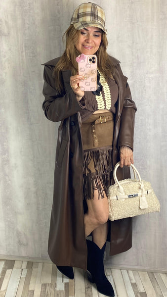 Gabardina de polipiel marrón chocolate