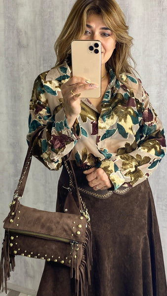 Camisa transparente estampada con relieve en terciopelo