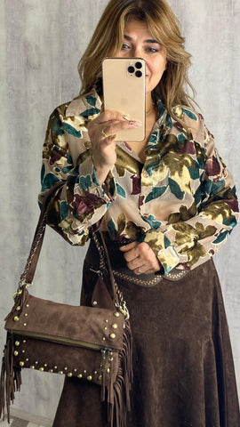 Camisa transparente estampada con relieve en terciopelo