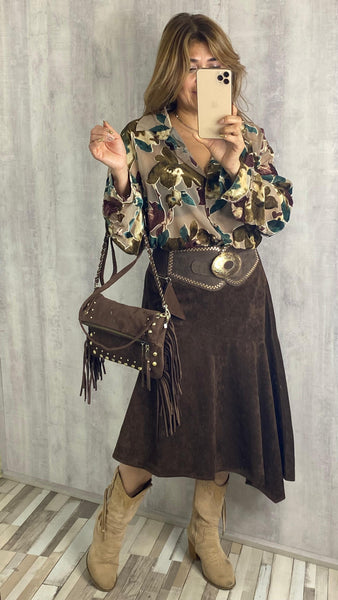 Camisa transparente estampada con relieve en terciopelo