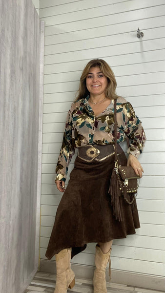 Camisa transparente estampada con relieve en terciopelo