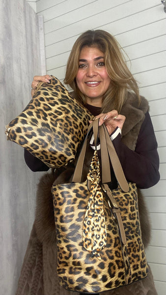 Bolso de poli piel animal print fondo camel