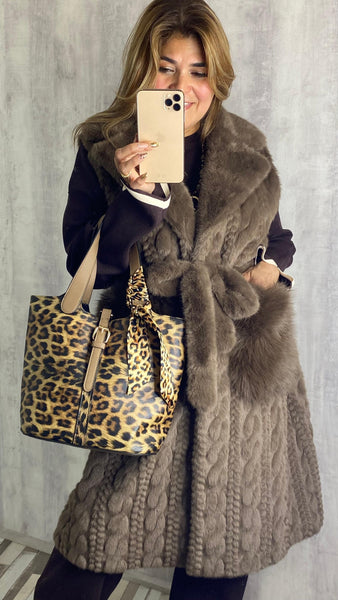 Bolso de poli piel animal print fondo camel