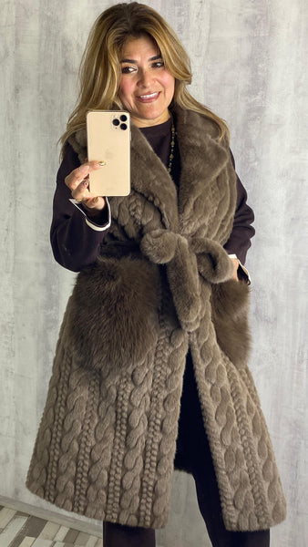 Chaleco marrón largo de de pelo sintético