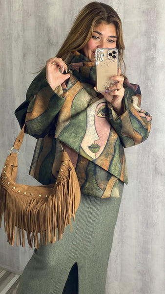 Bolso con flecos de antelina en camel