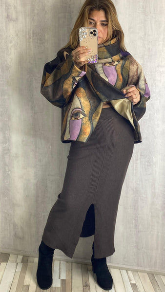 Falda de punto en marrón chocolate