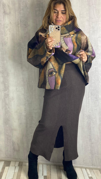 Falda de punto en marrón chocolate