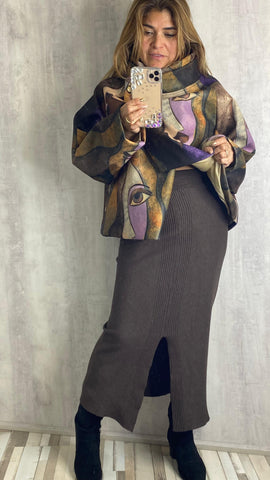 Falda de punto en marrón chocolate