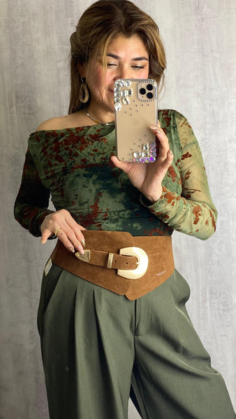 Cinturón elástico ancho de antelina