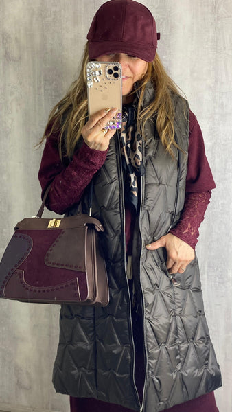 Chaleco largo marrón chocolate acolchado