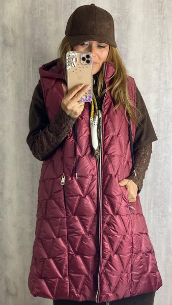 Chaleco largo granate acolchado