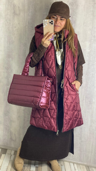 Chaleco largo granate acolchado