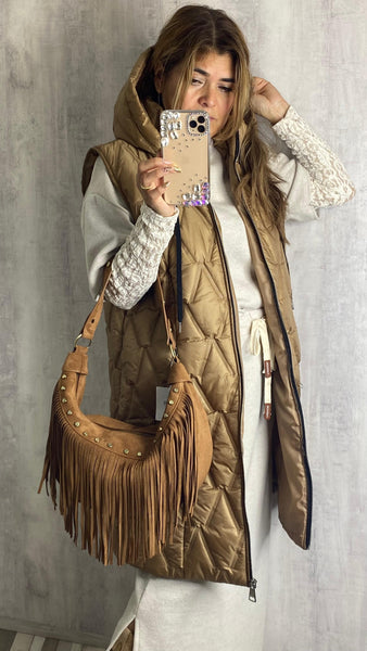 Chaleco largo camel claro acolchado