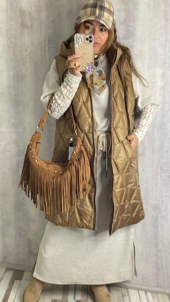 Chaleco largo camel claro acolchado