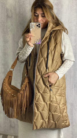 Chaleco largo camel claro acolchado
