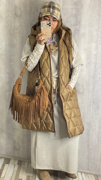 Chaleco largo camel claro acolchado