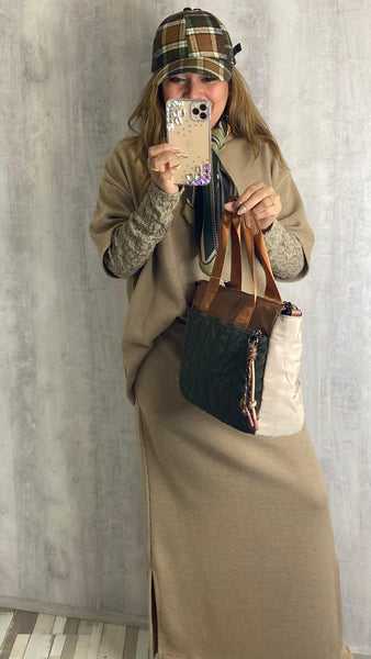 Bolso acolchado verde militar combinado