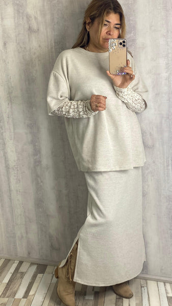 Conjunto de punto blanco roto dos piezas