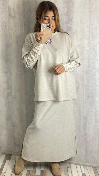 Conjunto de punto blanco roto dos piezas