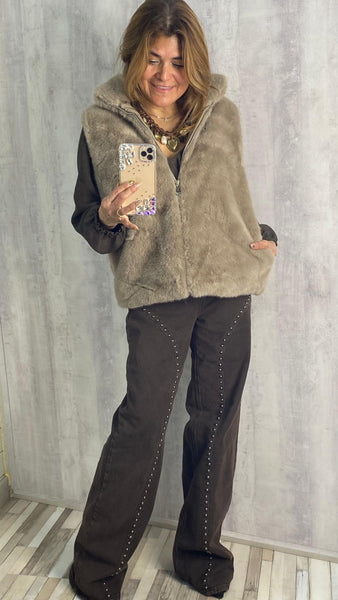 Chaleco de pelo color topo