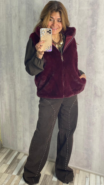 Chaleco granate de pelo sintético