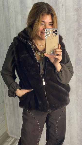 Chaleco marrón chocolate de pelo sintético