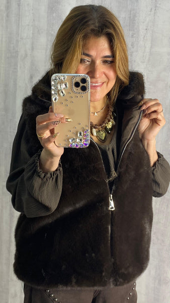 Chaleco marrón chocolate de pelo sintético