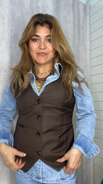 Chaleco marrón chocolate tipo sastre