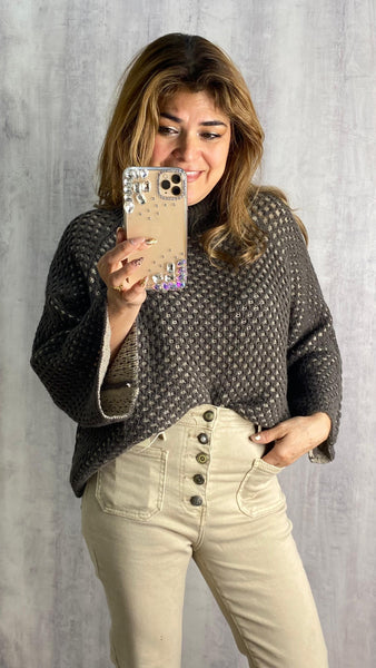 Jersey cachemir marrón chocolate fondo topo