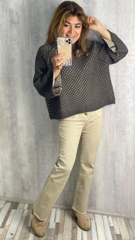 Jersey cachemir marrón chocolate fondo topo