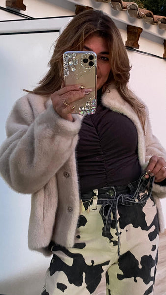 Vaquero recto beige y marrón oscuro