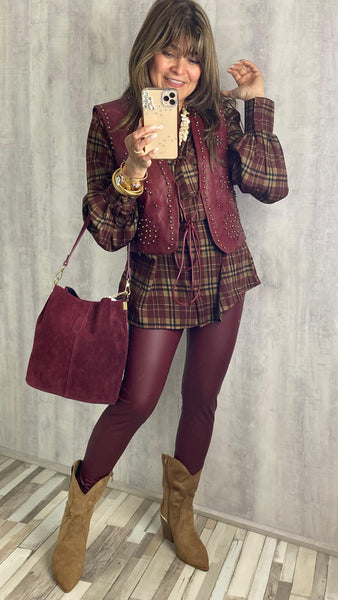 Bolso bombonera de piel en granate