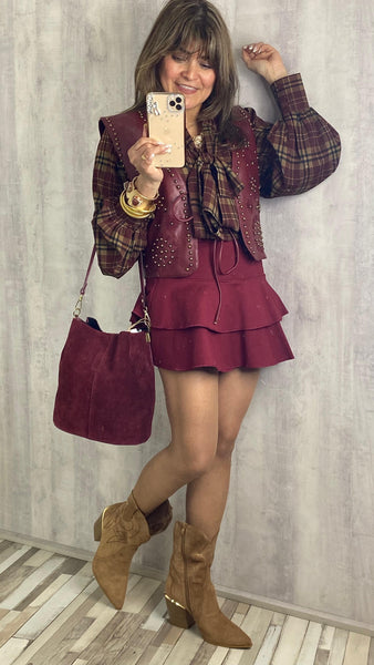 Bolso bombonera de piel en granate