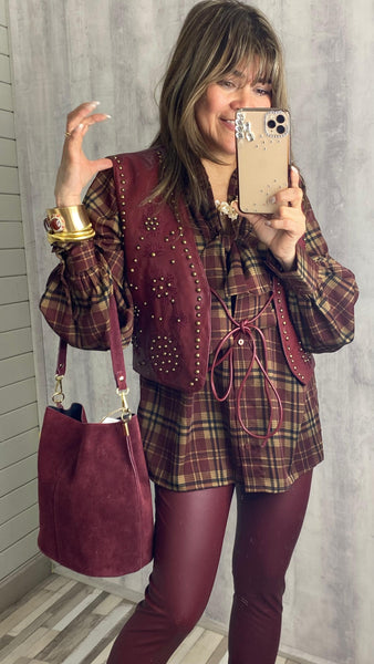 Bolso bombonera de piel en granate